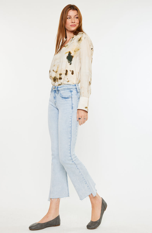 Kancan Elsie Mid Rise Cropped Flare Jeans In Blue