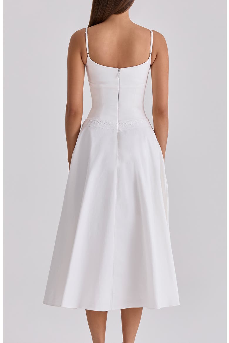 Liora Eyelet Trim Cotton Midi Dress, Alternate, color, WHITE