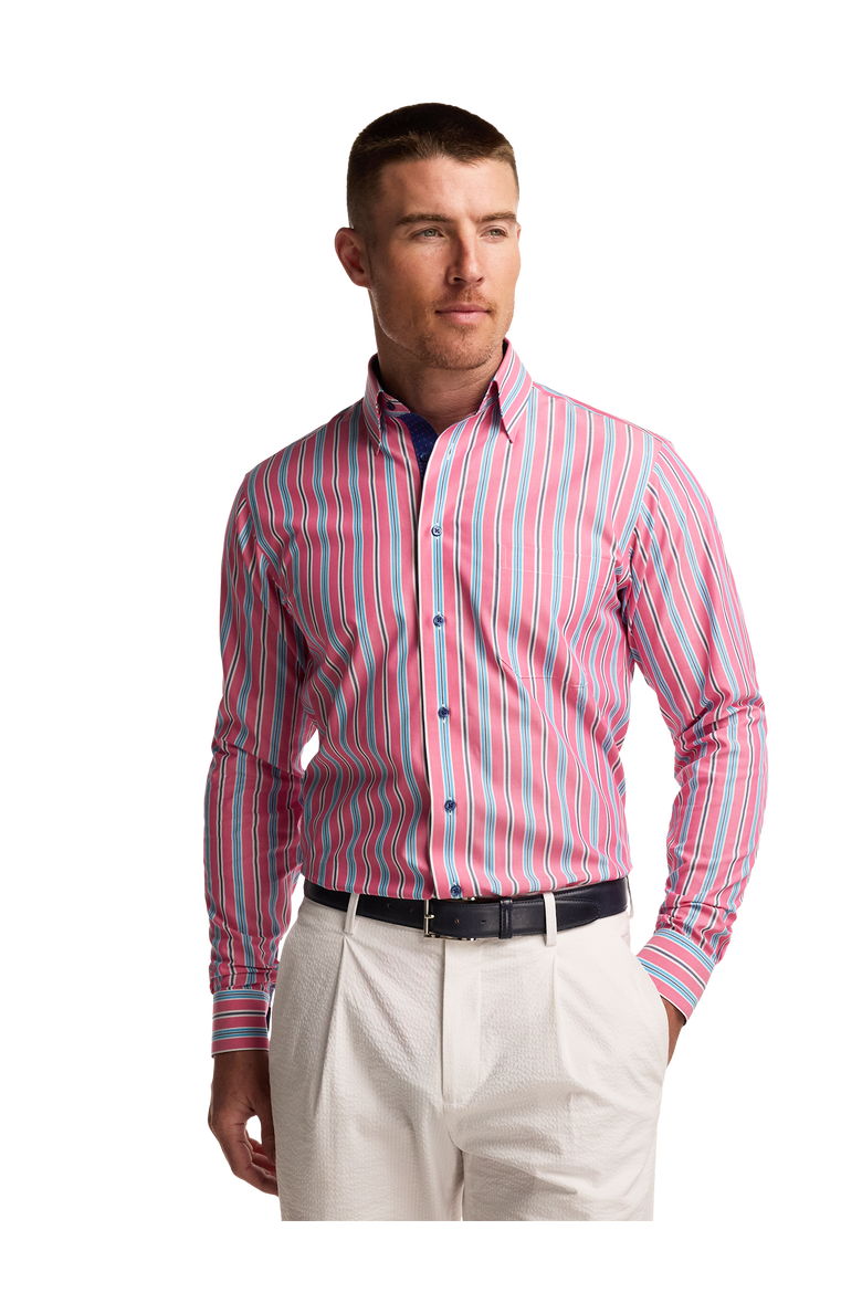 Cotton Buttondown Collar Broadcloth Classic Contrast Trim Button Cuff Long Sleeve Shirt, Alternate, color, Pink/ Blue