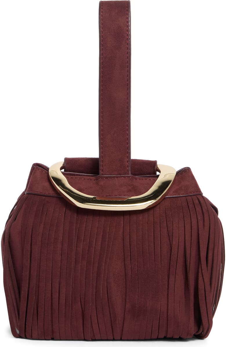 Dolce Vita Fringe Trim Mini Bucket Bag, Main, color, Burgundy