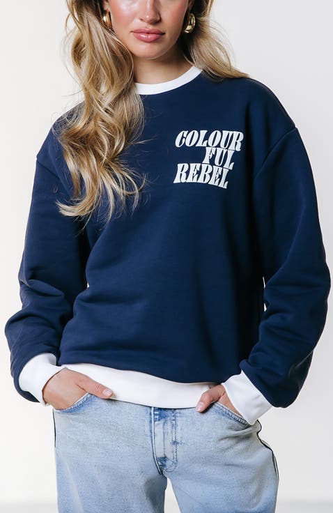 Logo Contrast Rib Dropped Shoulder Sweat