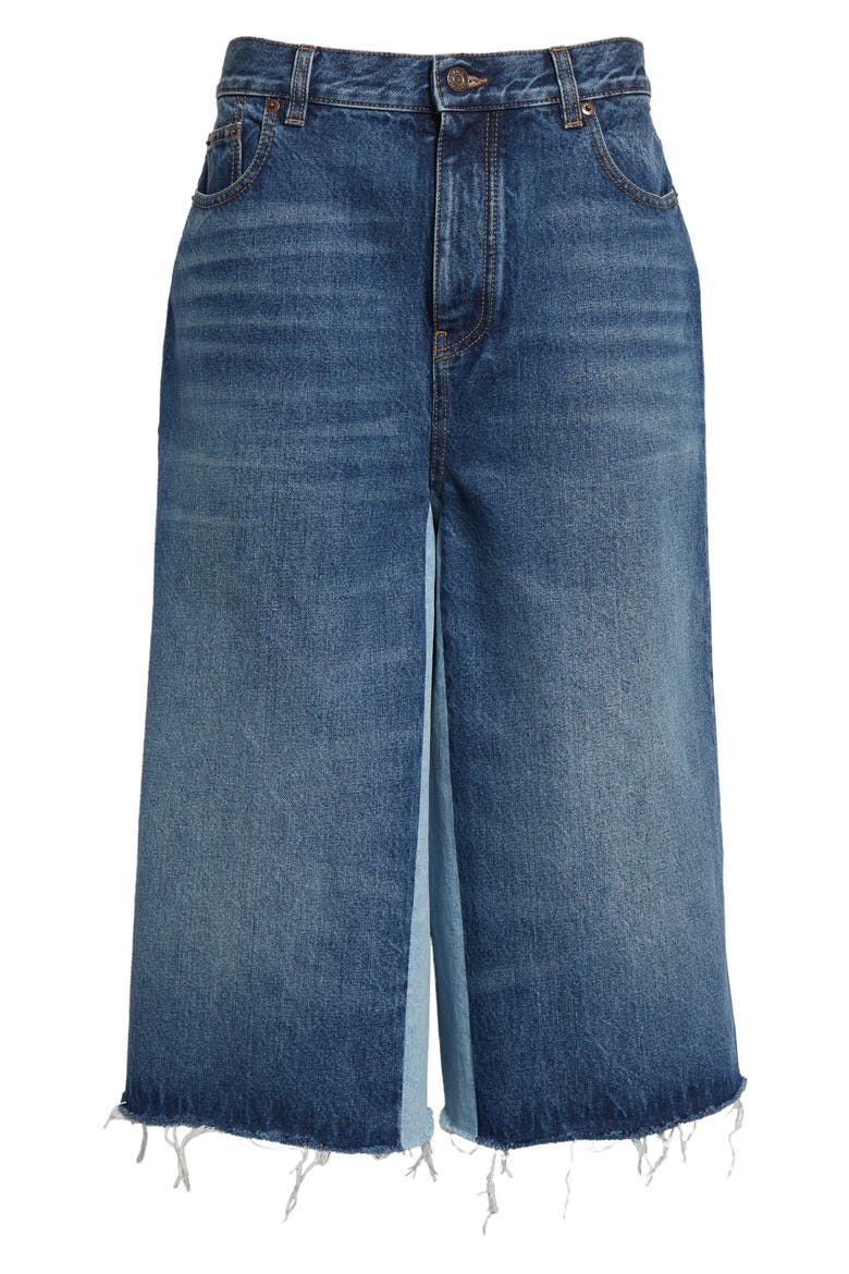 Colorblock Denim Culottes, Alternate, color, DARK NIGHT BLUE