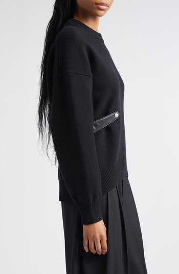 Relaxed Wool Blend Sweater with Detachable Leather Tabs