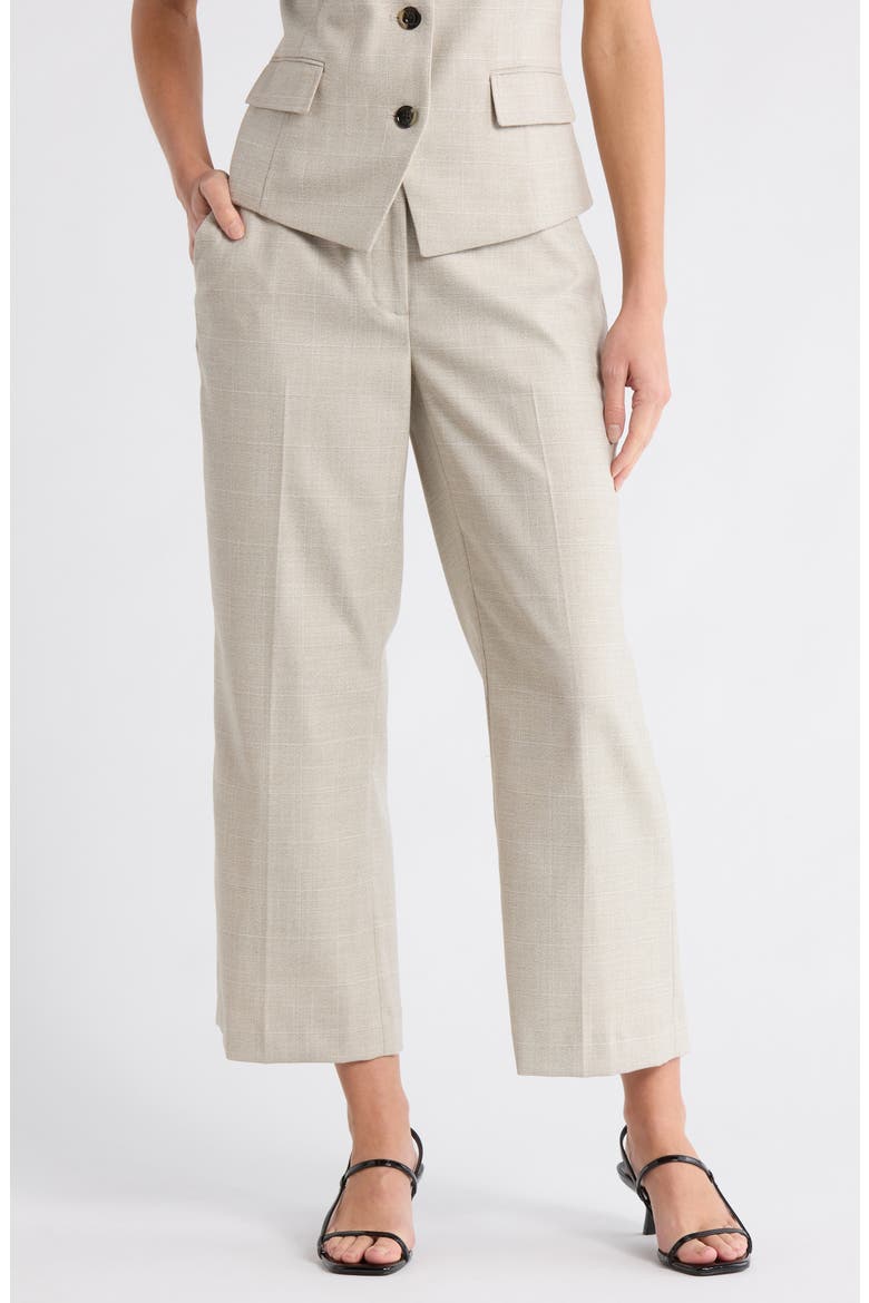 Mélange Windowpane Crop Pants, Main, color, PEBBLE/ WHITE COMBO
