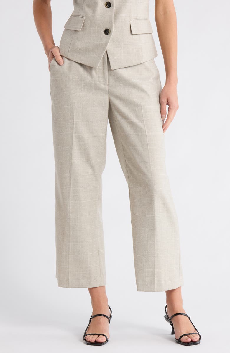DKNY Mélange Windowpane Crop Pants, Main, color, Pebble/ White Combo