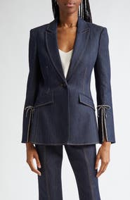 Cinq à Sept Cheyenne Rhinestone Bow Denim Blazer
