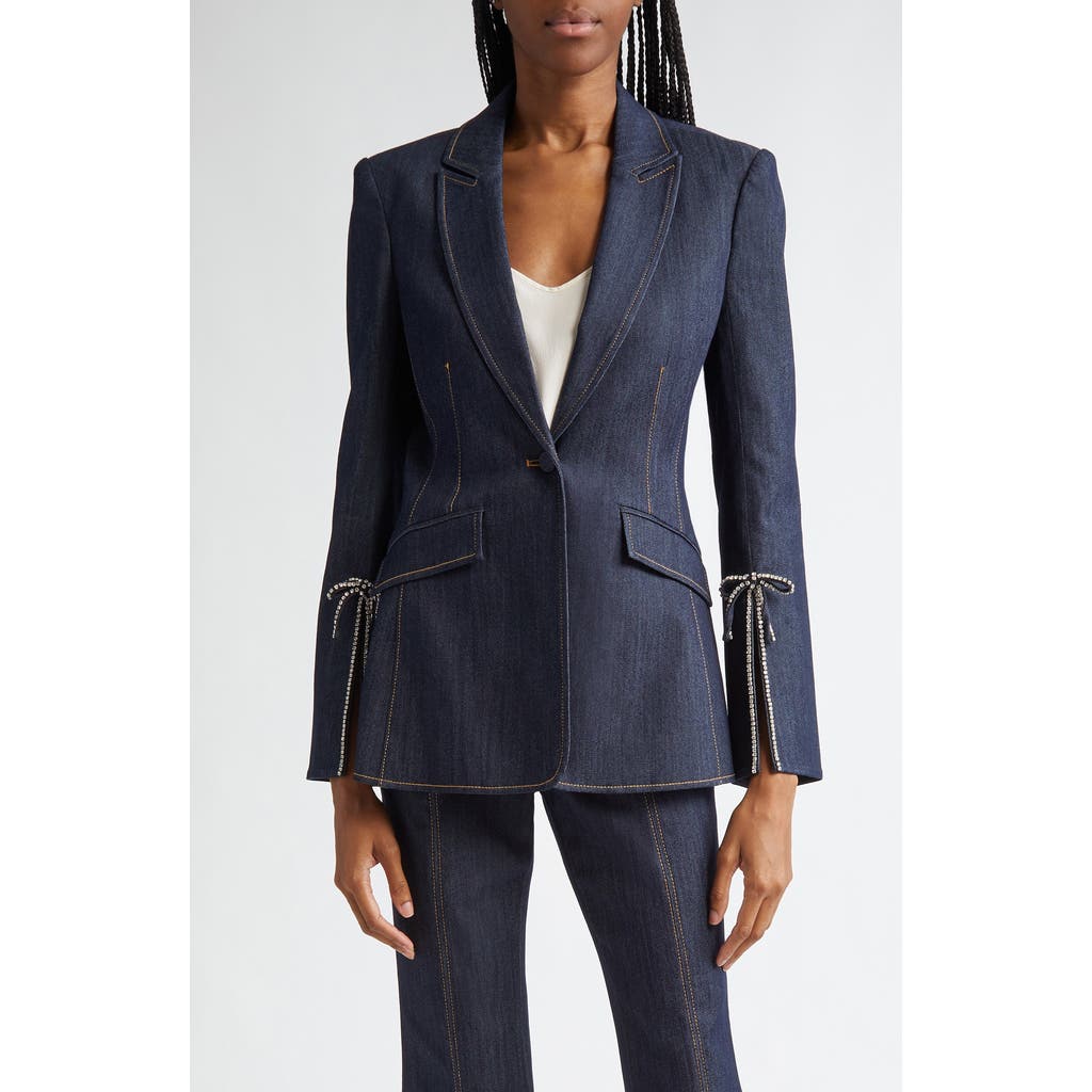 Cinq À Sept Cheyenne Rhinestone Bow Denim Blazer In Blue