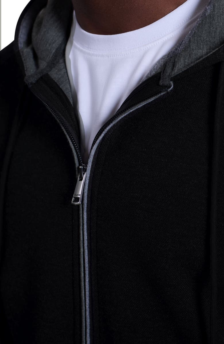 Bugatchi Piqué zip-Up Hoodie, Alternate, color, Black