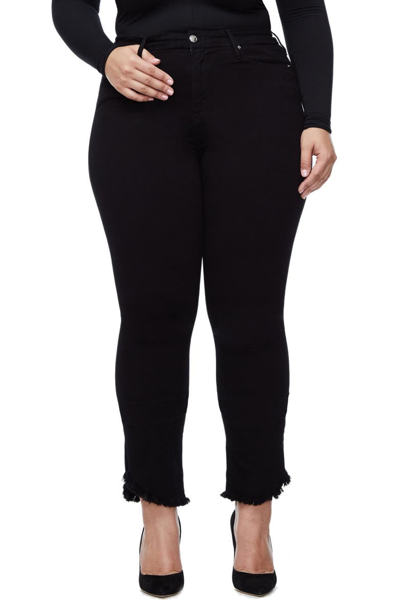 Good American Good Straight High Waist Tulip Hem Jeans, Main, color, Black 001