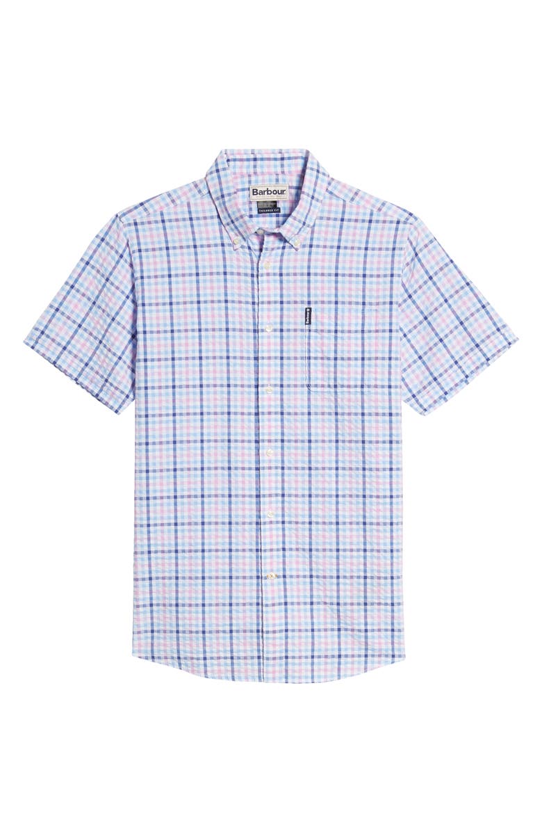Barbour Tailored Fit Check Short Sleeve Button-Down Seersucker Shirt, Alternate, color, 