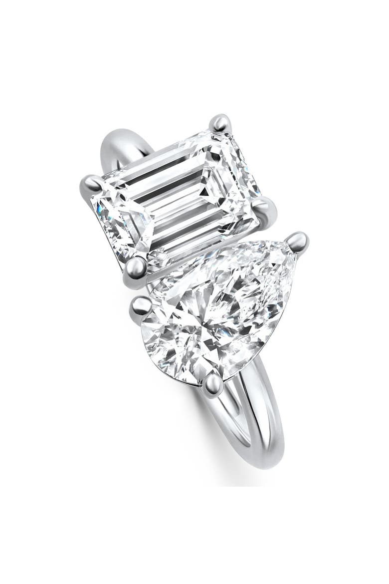 3.50Ct Moi Et Toi Diamond Ring Pear & Emerald Shape 14k Gold Lab Grown, Alternate, color, 14k White Gold