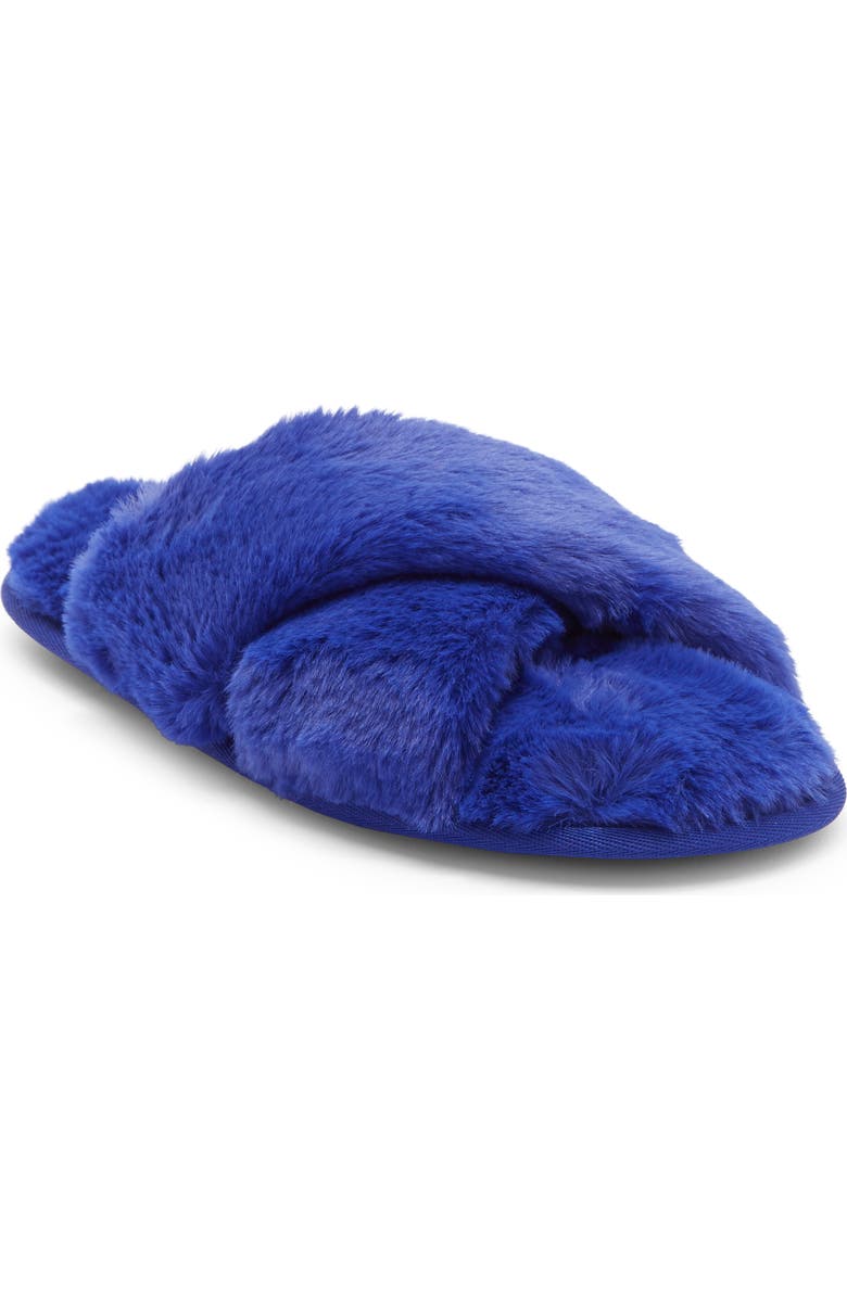 Rachel Roy Cardi Faux Fur Slipper, Main, color, Cobalt