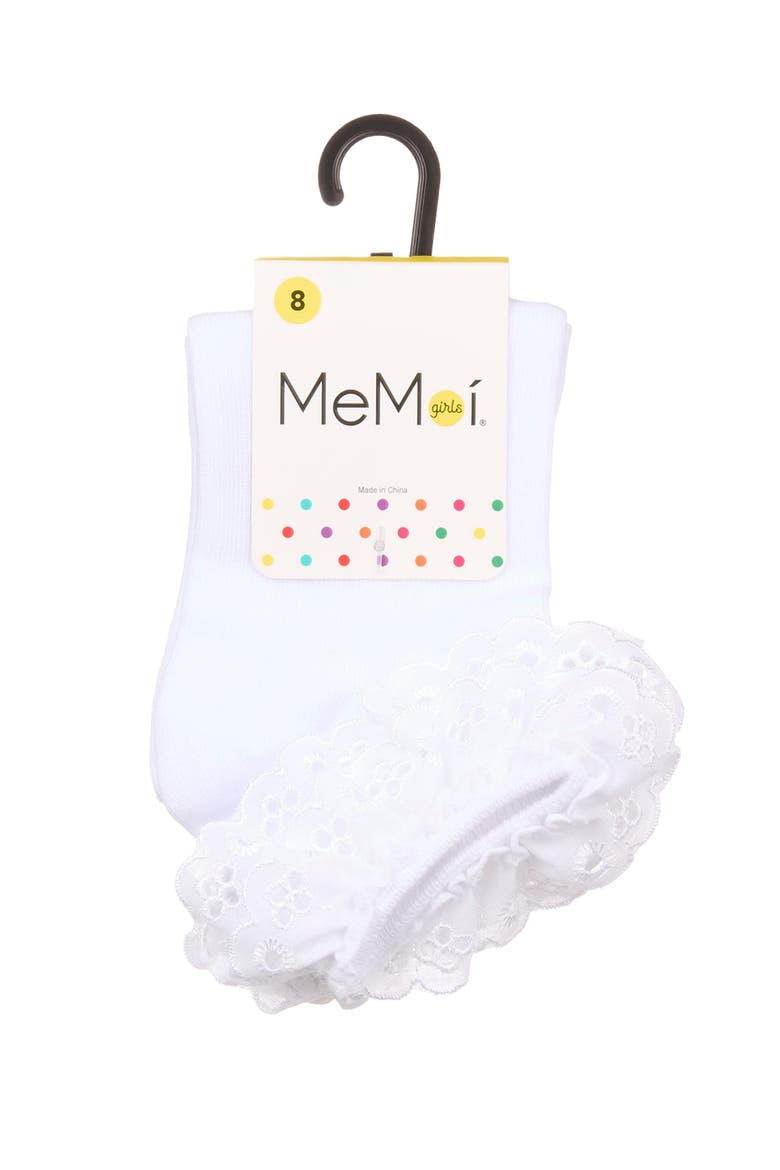 Dual Layer Eyelet Lace Anklet Sock, Alternate, color, White