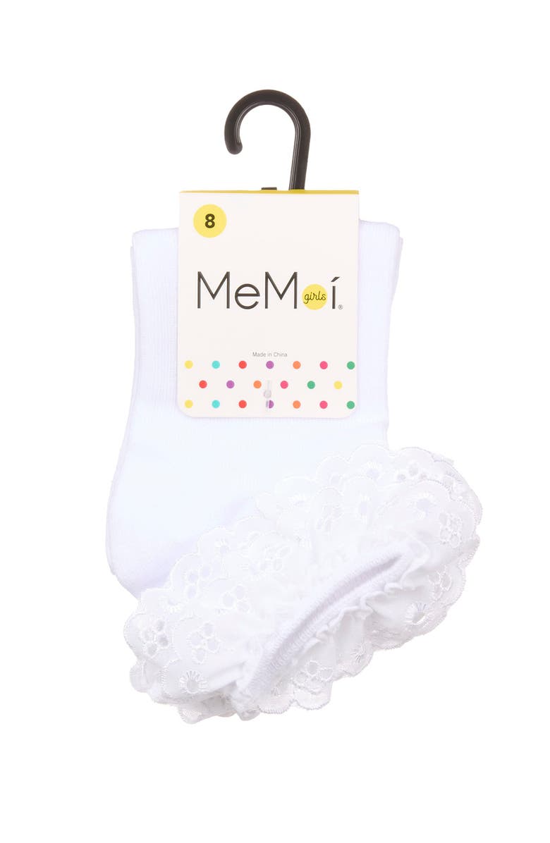 MeMoi Dual Layer Eyelet Lace Anklet Sock, Alternate, color, White
