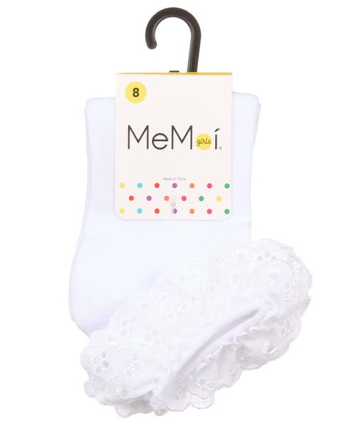 Memoi Dual Layer Eyelet Lace Anklet Sock In White