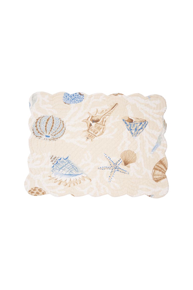 Madeira Coastal Beach Sea Shell Quilted ScallopCotton Quilted Placemats Set of 6, 13" x 19", Main, color, Off-White