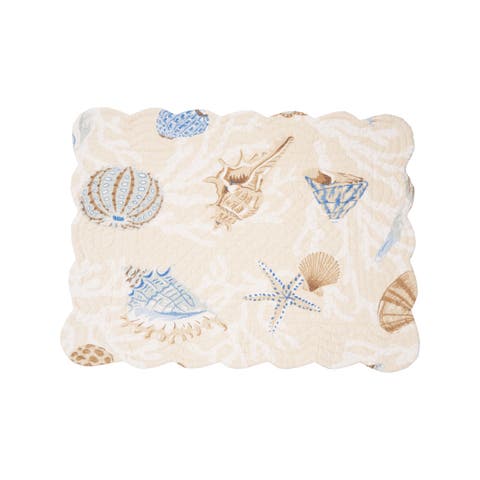 Madeira Coastal Beach Sea Shell Quilted ScallopCotton Quilted Placemats Set of 6, 13" x 19"