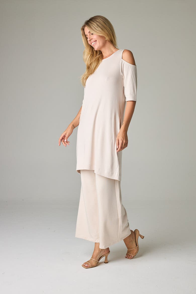 Caspian Eco-Luxe Rib Cold-Shoulder Tunic/Dress - Ultra-Luxe Flow, Alternate, color, Bone