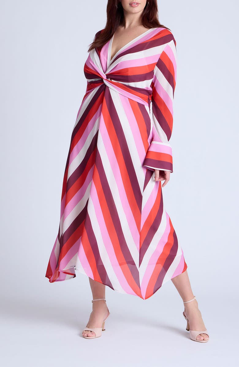 ELOQUII Twist Front Long Sleeve Maxi Dress, Main, color, 