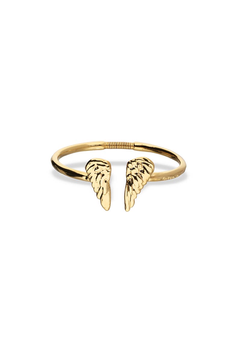18K Gold-Plated Rigid Bracelet With Wing Detail At The Ends, Main, color, Metallic Gold