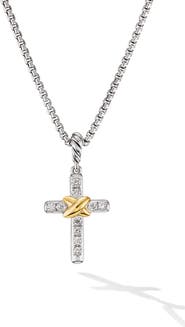 David Yurman Petite Diamond Cross Charm Necklace