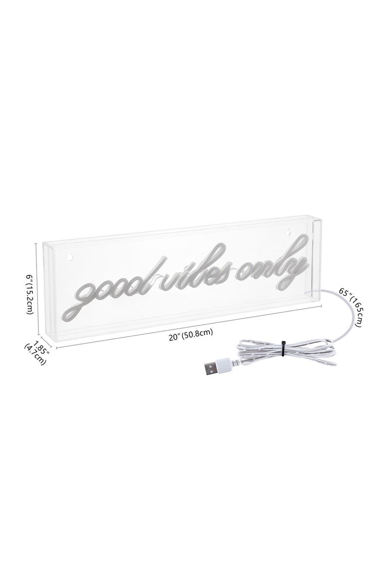Good Vibes Only 20" X 6" Contemporary Glam Acrylic Box USB Operated LED Neon Light, Yellow, Alternate, color, Yellow