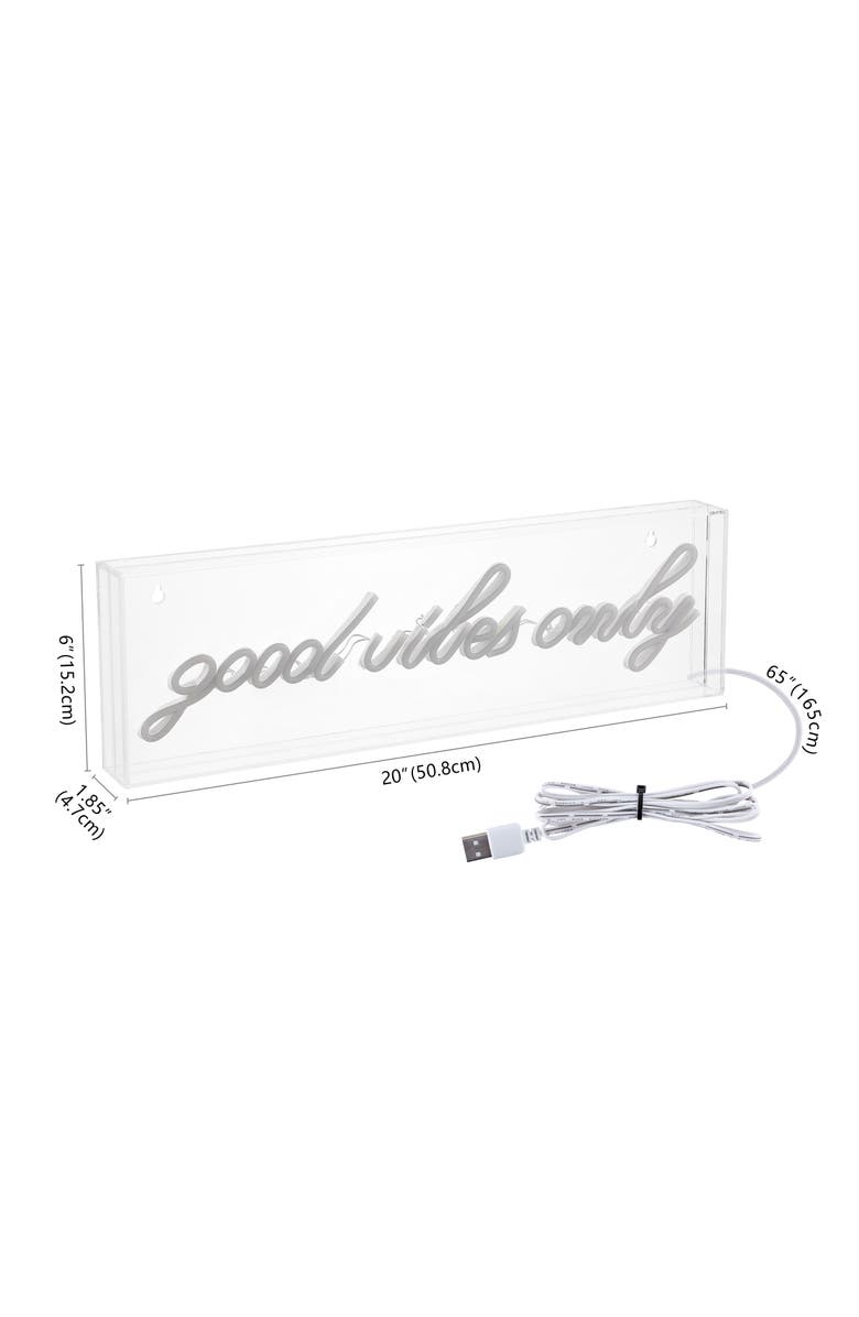 JONATHAN Y Good Vibes Only 20" X 6" Contemporary Glam Acrylic Box USB Operated LED Neon Light, Yellow, Alternate, color, Yellow