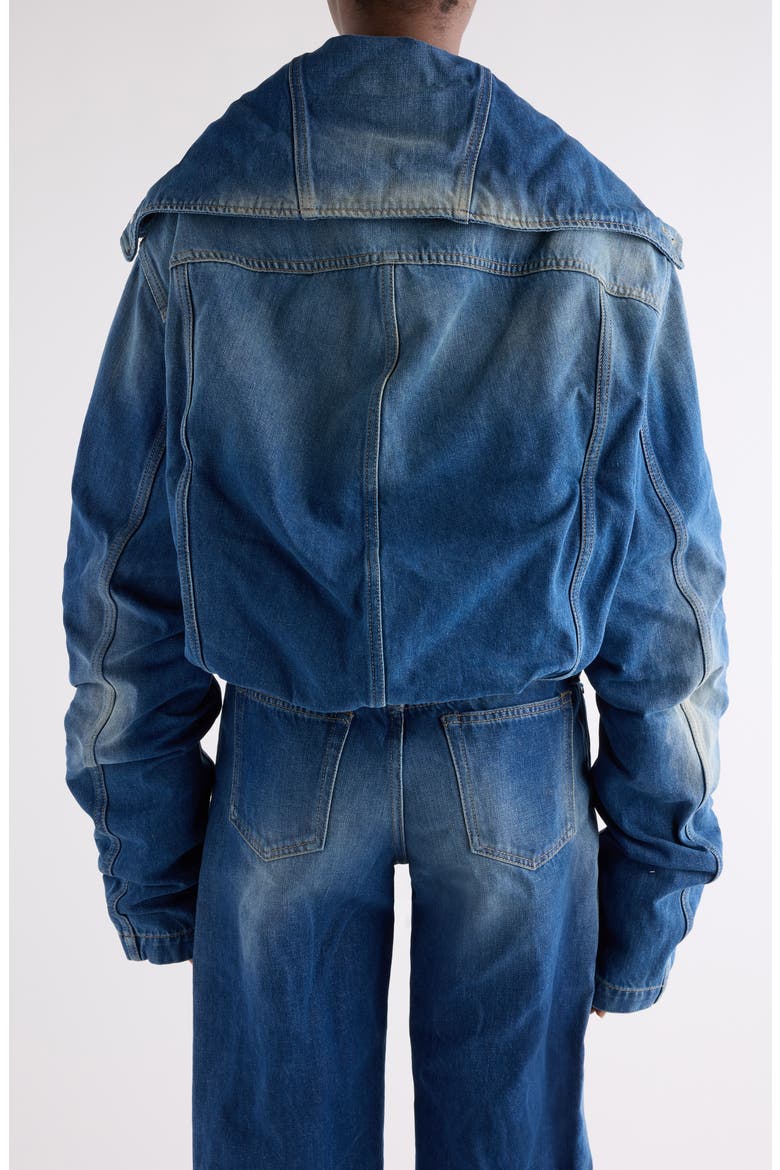 Orim Ruched Sleeve Denim Jacket, Alternate, color, MID BLUE