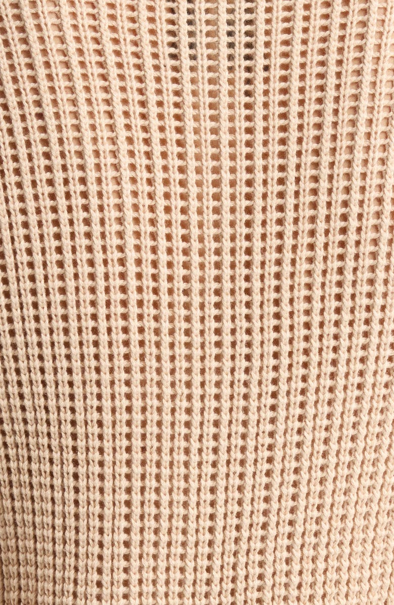 All in Favor Crochet Detail Tie Front Sweater, Alternate, color, Tan