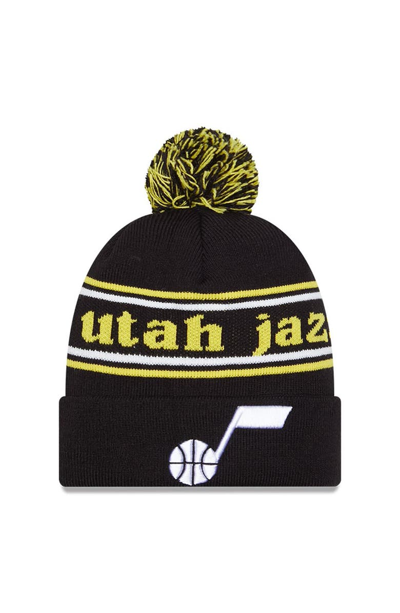 New Era Men's New Era Black Utah Jazz Marquee Cuffed Knit Hat with Pom, Main, color, Black