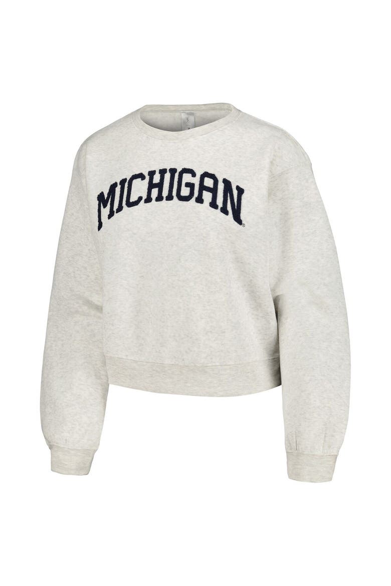 Women's ZooZatz Oatmeal Michigan Wolverines Core Chenille Cropped Pullover Sweatshirt, Alternate, color, Oatmeal
