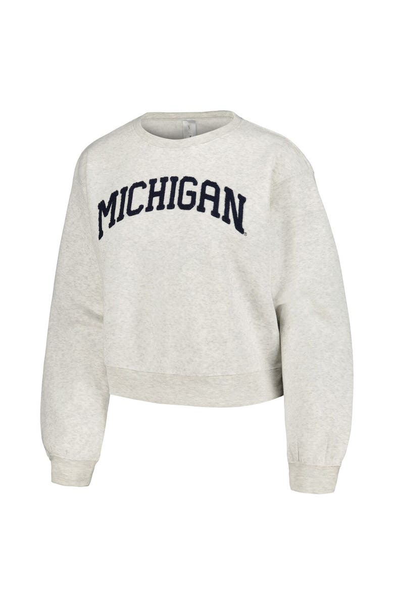 ZOOZATZ Women's ZooZatz Oatmeal Michigan Wolverines Core Chenille Cropped Pullover Sweatshirt, Alternate, color, Oatmeal