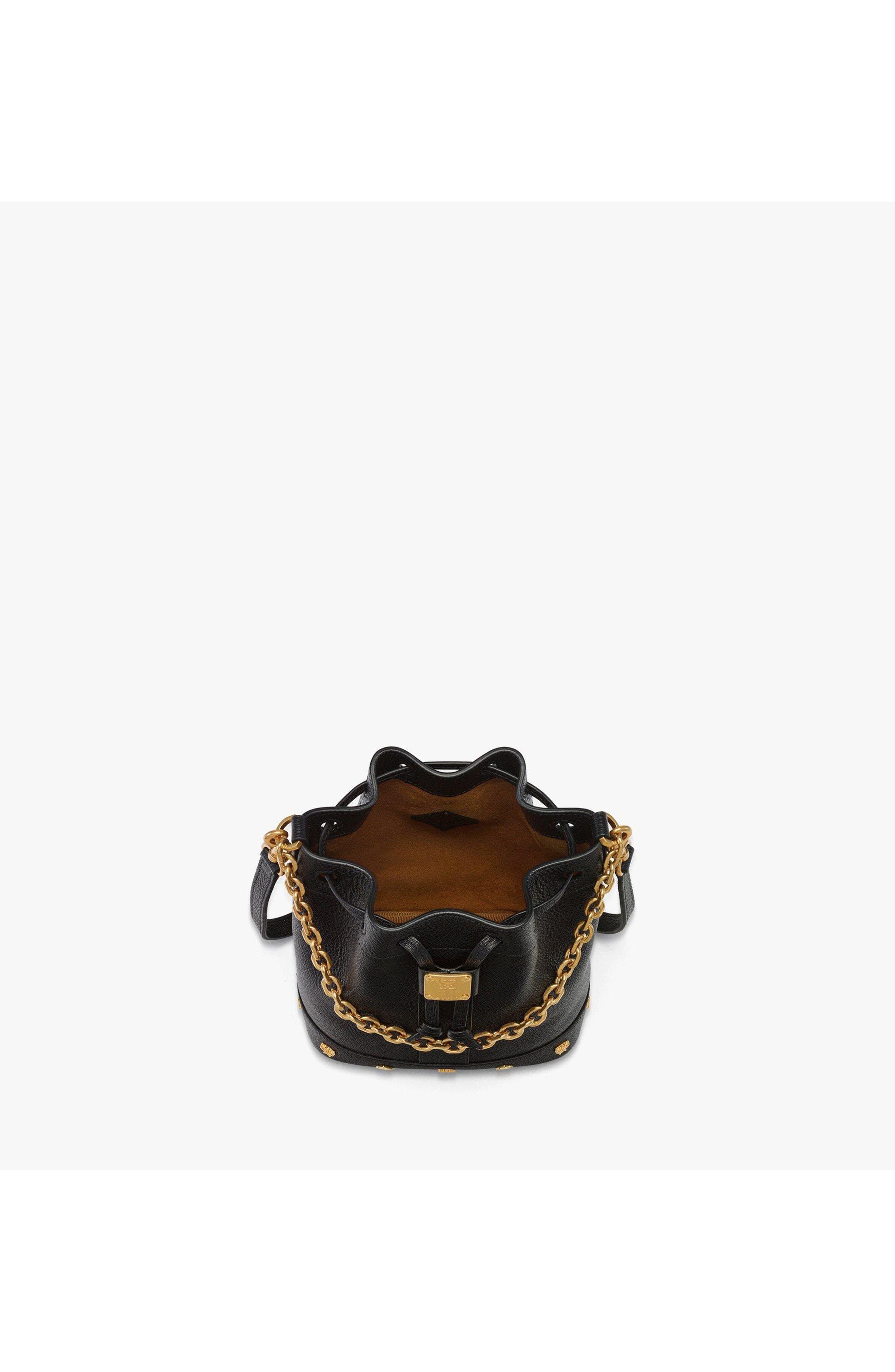 Mini Pina Drawstring Bag in Studded Calfskin, Alternate, color, Black
