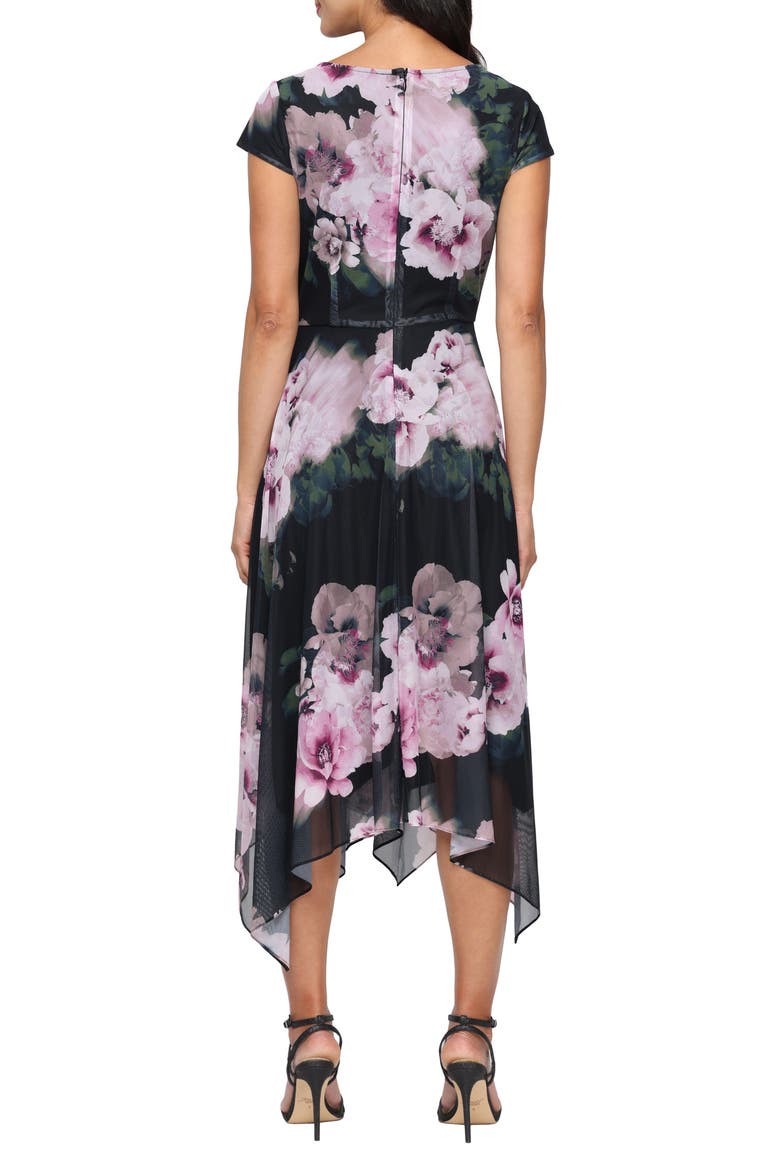 Floral Cap Sleeve Mesh Midi Dress, Alternate, color, BLACK MULTI