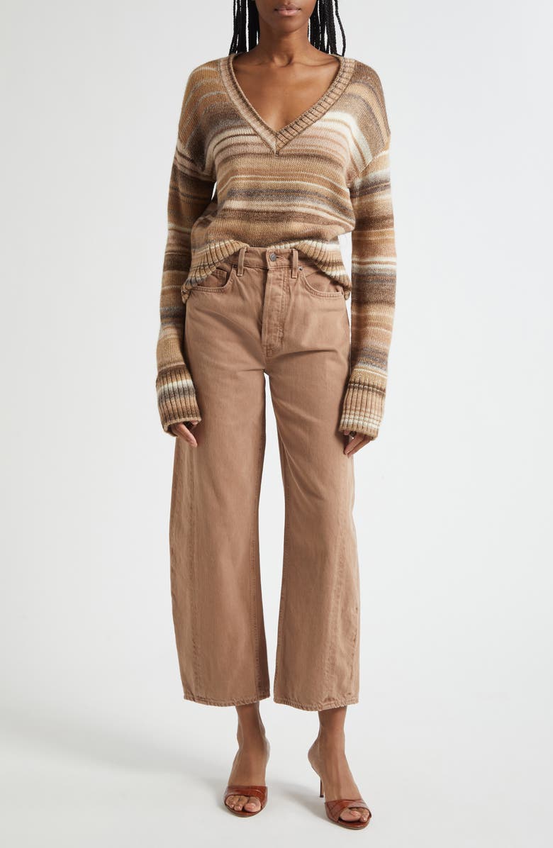 Veronica Beard Diora Stripe Wool Blend Sweater, Alternate, color, Desert Khaki Multi