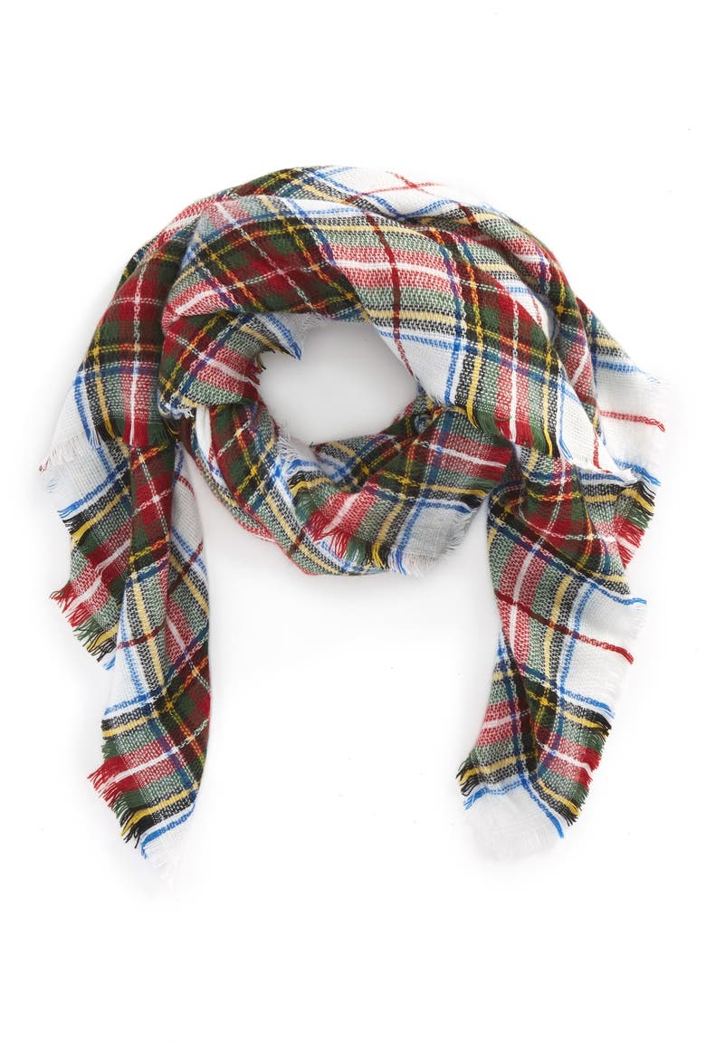 Heritage Plaid Square Scarf, Main, color, IVORY MULTI