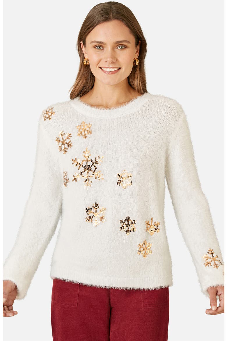 Sequin Snowflake Fluffy Sweater, Main, color, Ivory