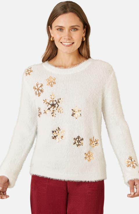 Sequin Snowflake Fluffy Sweater