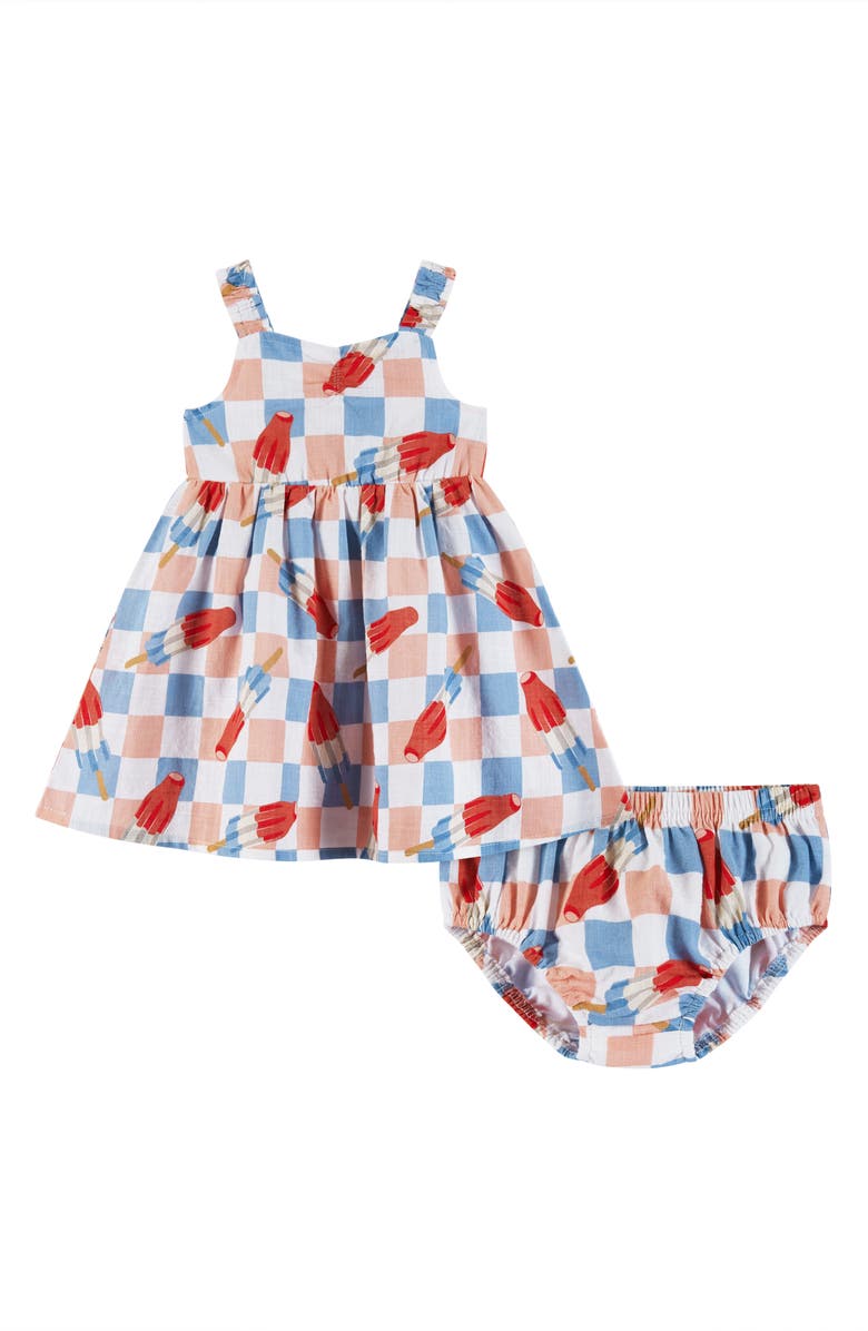 Andy & Evan Ice Pop Check Cotton Sundress & Bloomers, Main, color, 