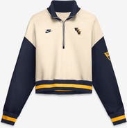 Nike Women's Nike Natural/Navy West Virginia Mountaineers Oversized Legacy Color Block Cropped Quarter-Zip Pullover