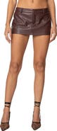 EDIKTED Frances Low Rise Faux Leather Miniskort