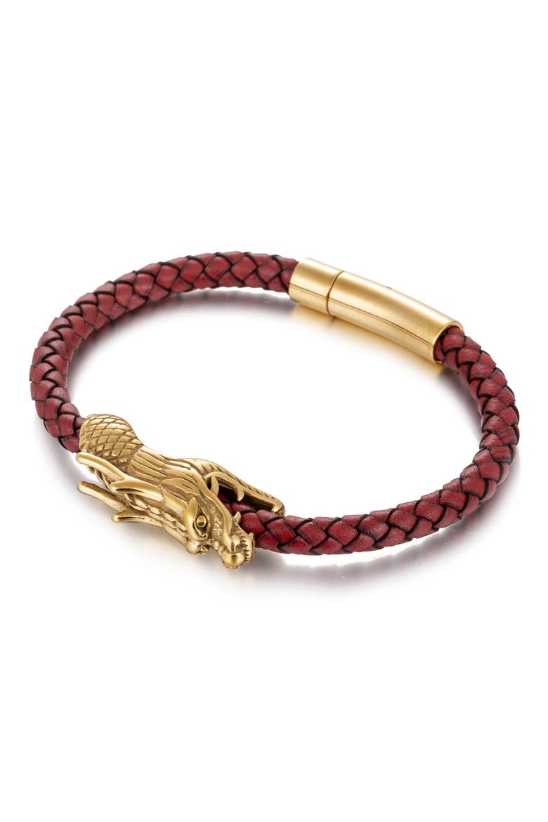 Men's Lionel Dragon Braided Leather Bracelet, Main, color, GOLD/ BURGUNDY