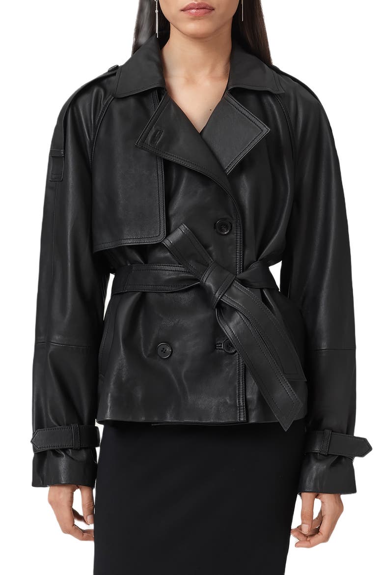 Reed Leather Trench Jacket, Main, color, BLACK