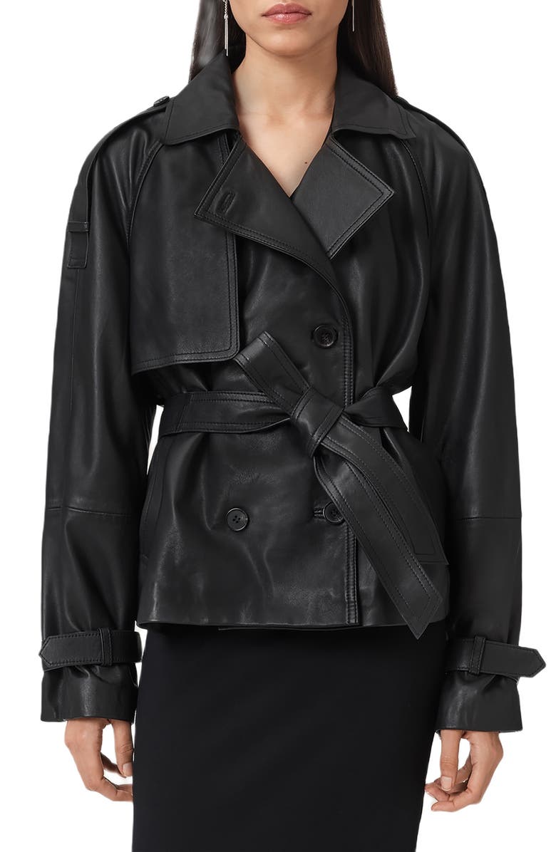 AllSaints Reed Leather Trench Jacket, Main, color, Black