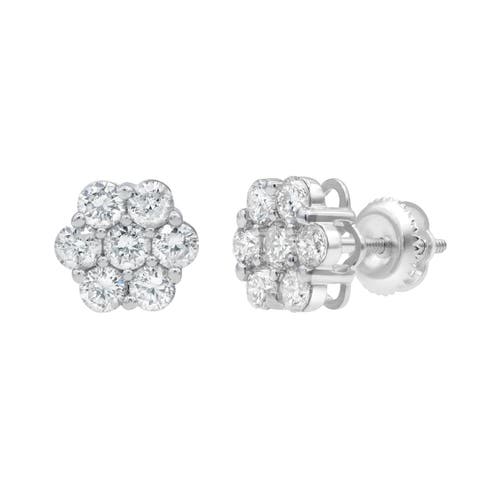 Meadow 1.5 Ct TW Lab Grown Diamond Cluster Studs 14K White Gold Earrings