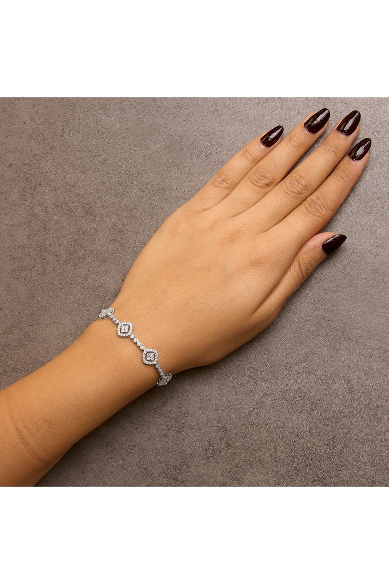Silver 3.0 Cttw Diamond Halo Square Shape Link Bracelet, Alternate, color, White