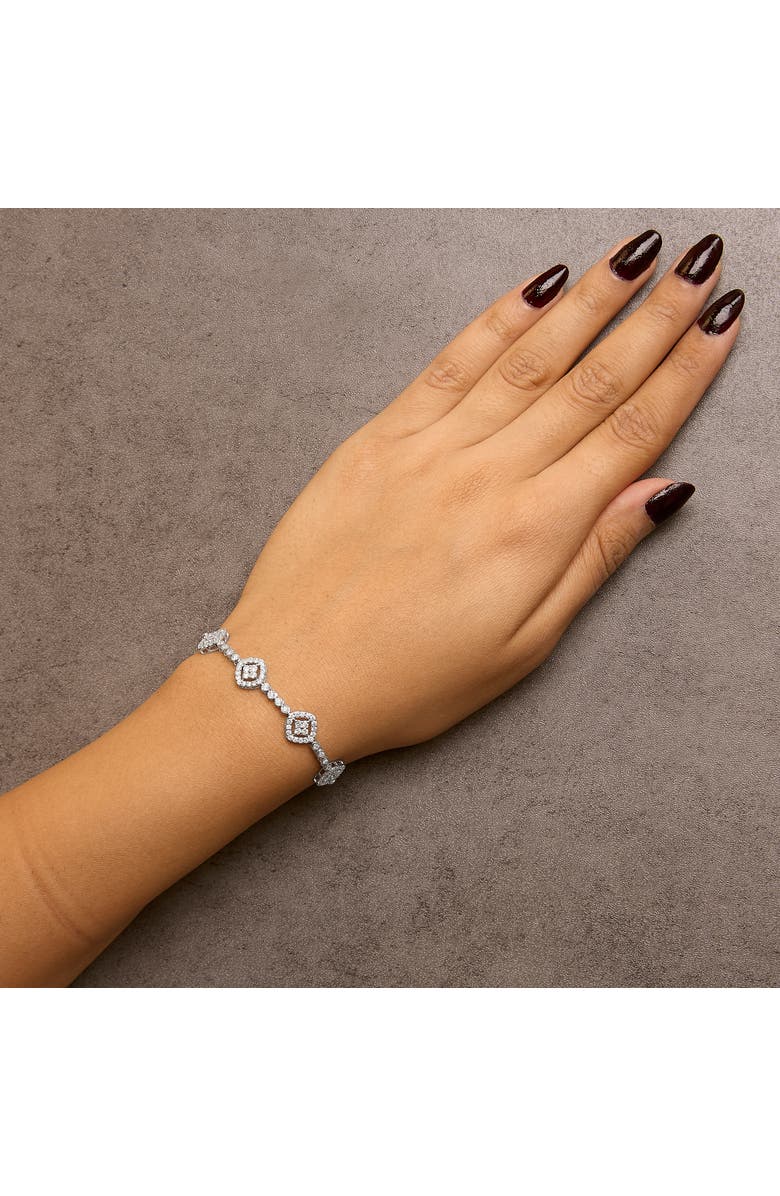 Haus of Brilliance Silver 3.0 Cttw Diamond Halo Square Shape Link Bracelet, Alternate, color, White