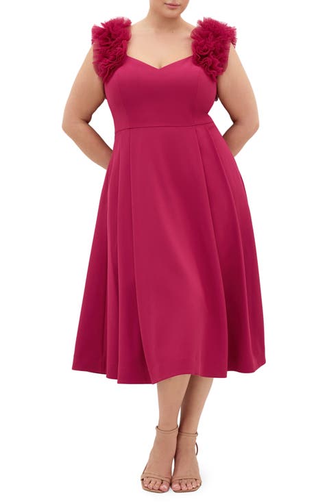 Roselyn Fit & Flare Stretch Crepe Cocktail Dress (Plus)