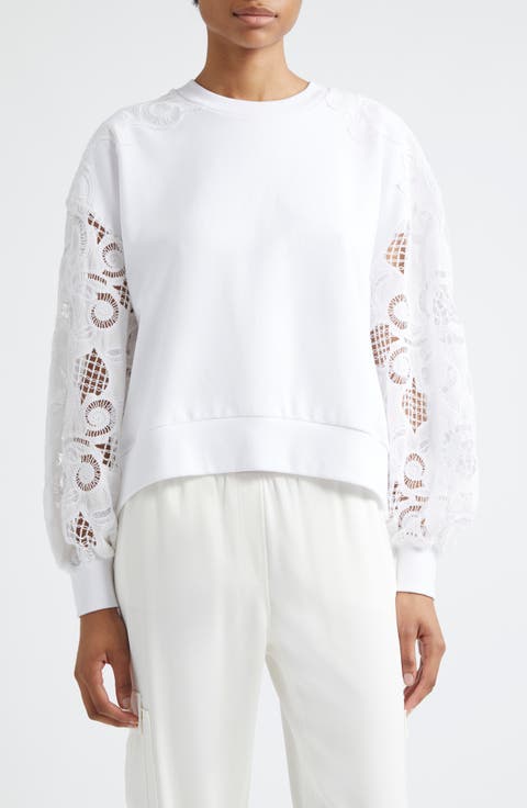 Lace Sleeve Cotton Sweatshirt