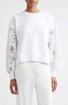 Cinq à Sept Lace Sleeve Cotton Sweatshirt
